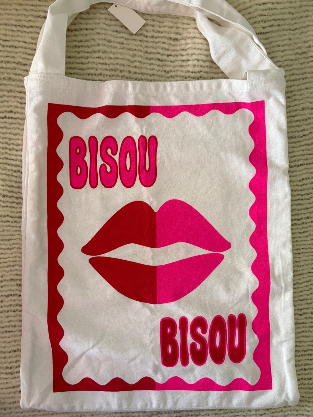 Cotton 2 compartment Laundry Bag with Pink & Red Lip Print - BISOU Graphic